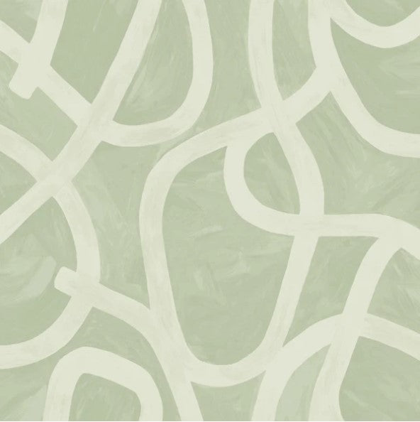 Linear Swirl Wallpaper Sage Sample