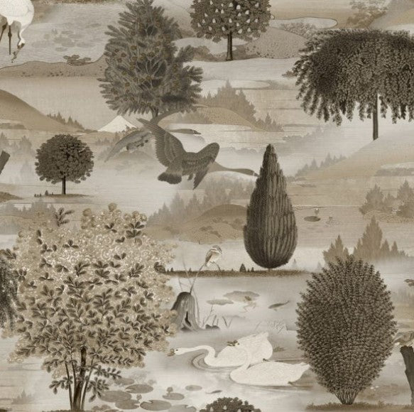 Tundra Scenic Swan Lake Neutral Wallpaper Sample