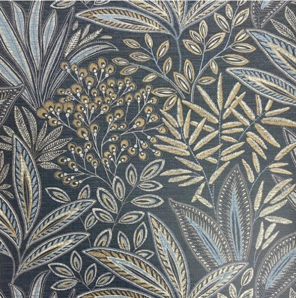Crown Sahara Leaf Fern Wallpaper - Navy Sample