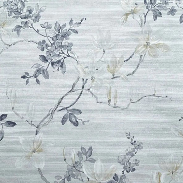 Oriental Jardin Floral Grey Wallpaper Sample