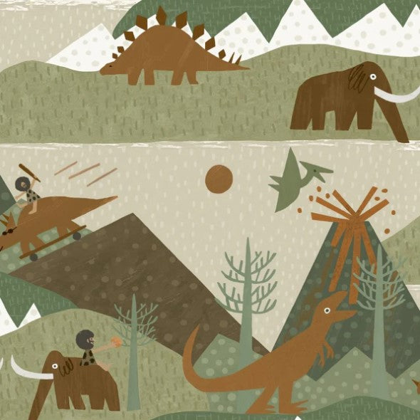 Kids Prehistoric Animal Green & Orange Wallpaper Sample