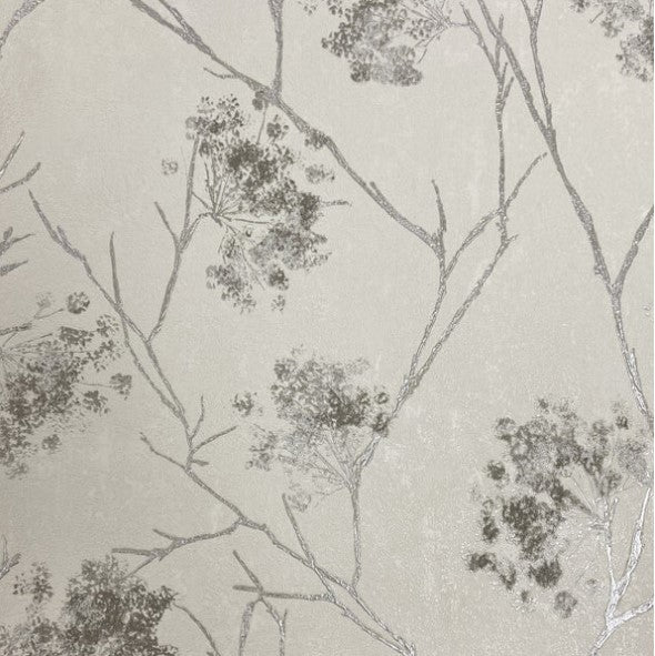 Vymura Sofia Sprig Wallpaper - Silver Sample