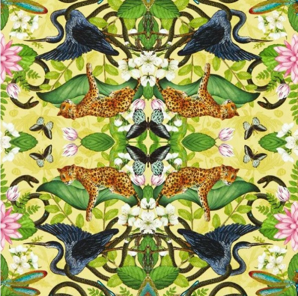 Clarke & Clarke Wonderlust Tea Story Wallpaper - Citron Sample