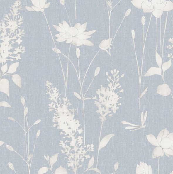 Laura Ashley Dragonfly Garden Wallpaper - Chalk Blue Sample