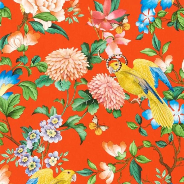 Clarke & Clarke Golden Parrot Wallpaper - Coral Sample