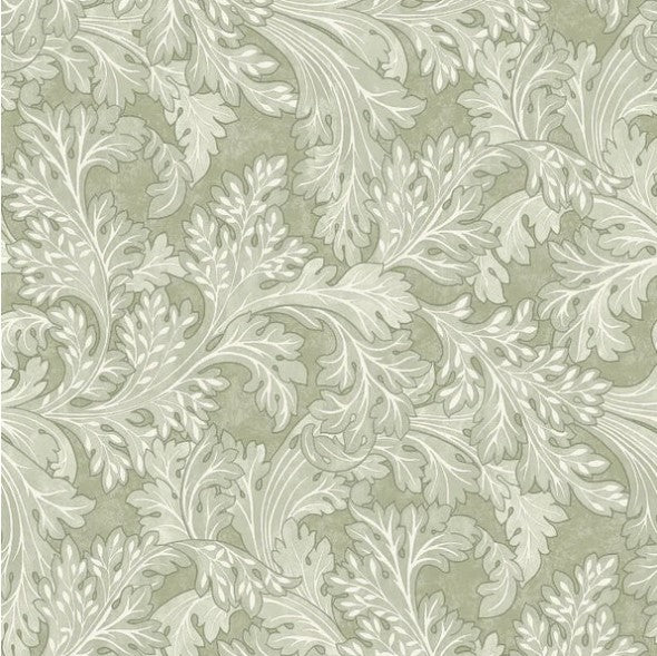 Whispering Botanical Scroll Wallpaper - Sage Sample