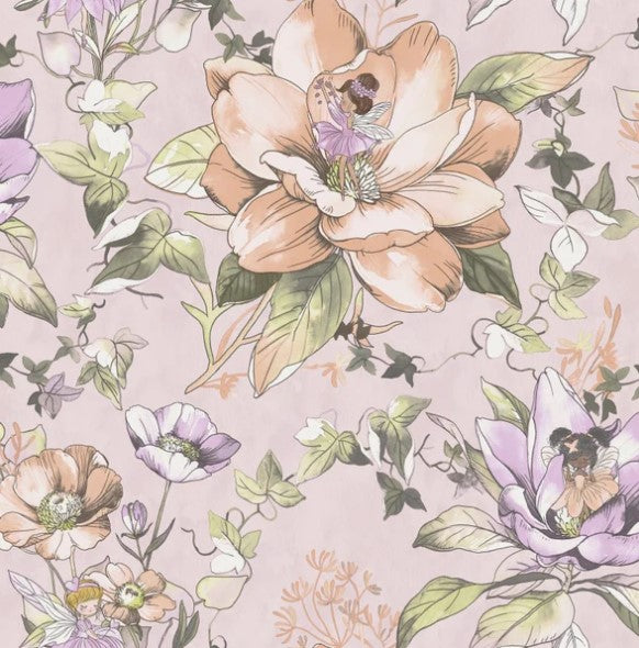 Floral Fairies Flower Pink Wallpaper Sample