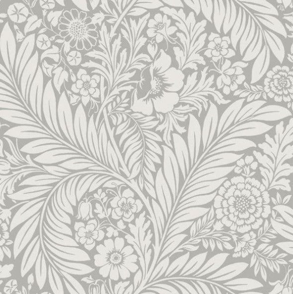 Florence Floral Leaf Wallpaper Grey Sample
