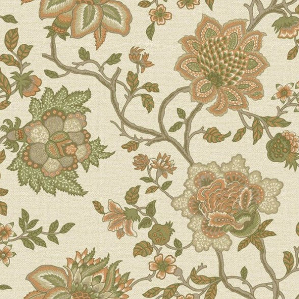 Regan Jacobean Wallpaper - Orange Sage Sample