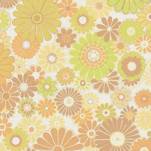 Retro Chic Flower Power Wallpaper Yellow Sample