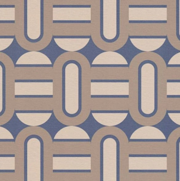 Retro Chic Oval Wallpaper Blue Sample
