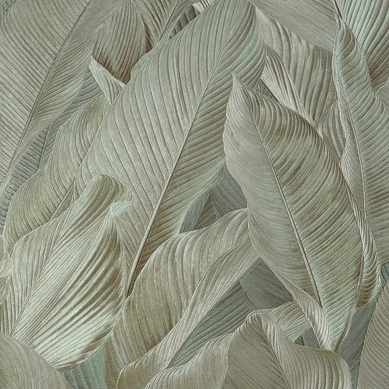 Gianni Leaf Metallic Textured Wallpaper Khaki Green Sample