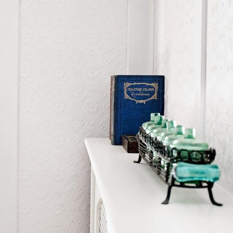 Anaglypta Supaglypta Spencer Floral Motif Wallpaper White