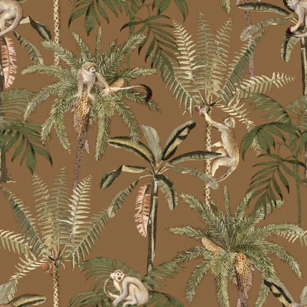 Ateles Monkey Wallpaper - Burnt Orange Sample