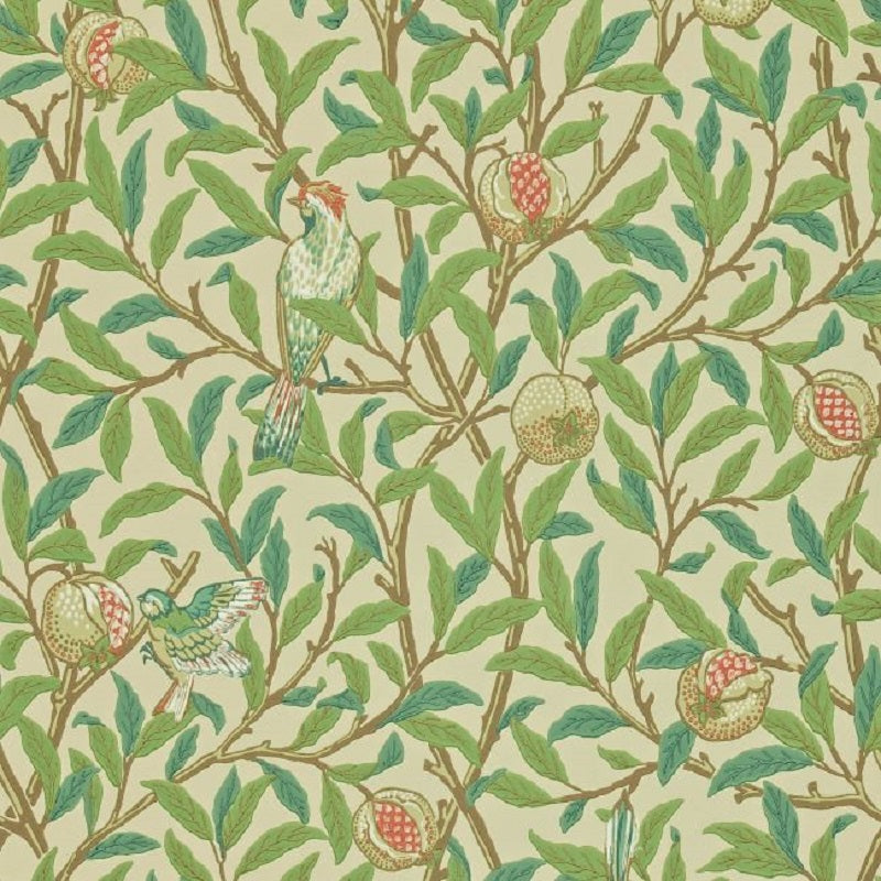 Morris & Co Bird & Pomegranate Wallpaper - Bayleaf/Cream Sample