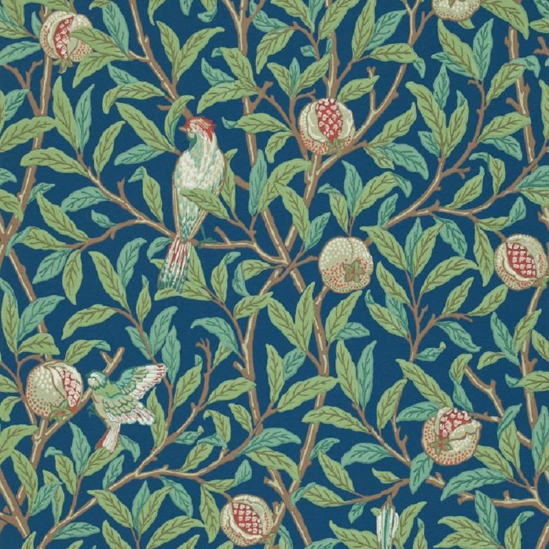 Morris & Co Bird & Pomegranate Wallpaper - Blue/Sage Sample