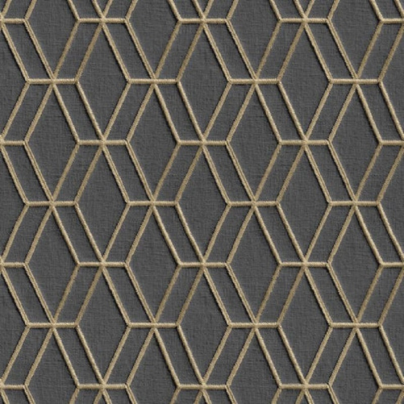 Embroidery Stitch Diamond Black and Gold Wallpaper Sample
