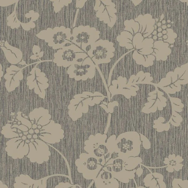 Chambray Trail Floral Leaf Charcoal Wallpaper Sample