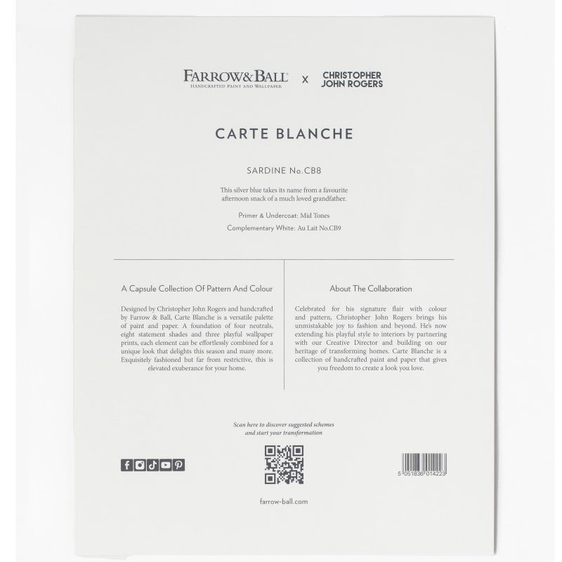 Farrow & Ball Carte Blanche Paint Sample Swatch - Sardine