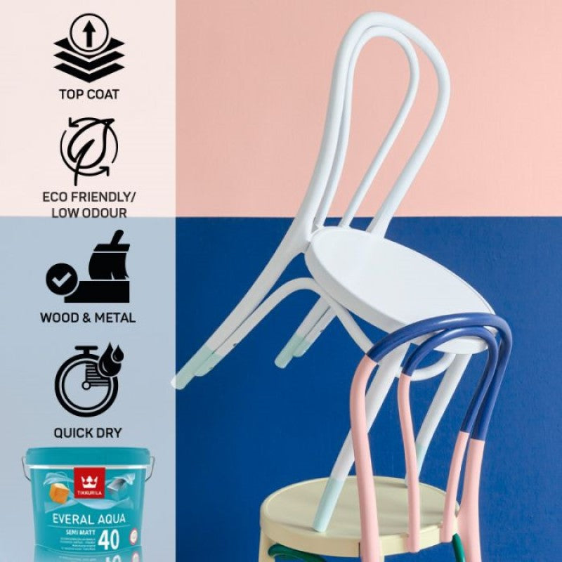 Tikkurila Everal Aqua 40 Tough Semi Matt for Wood & Metal - Colour Match