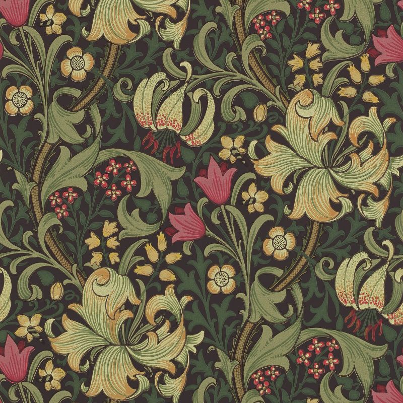 Morris & Co Golden Lily Wallpaper - Charcoal/Olive Sample