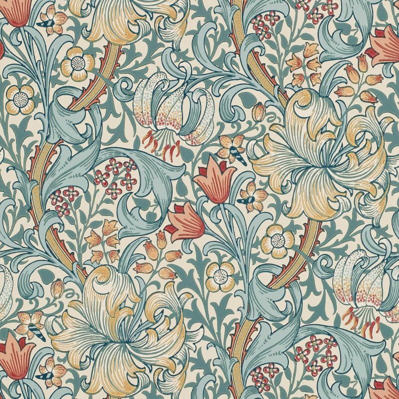 Morris & Co Golden Lily Wallpaper - Slate/Manilla Sample