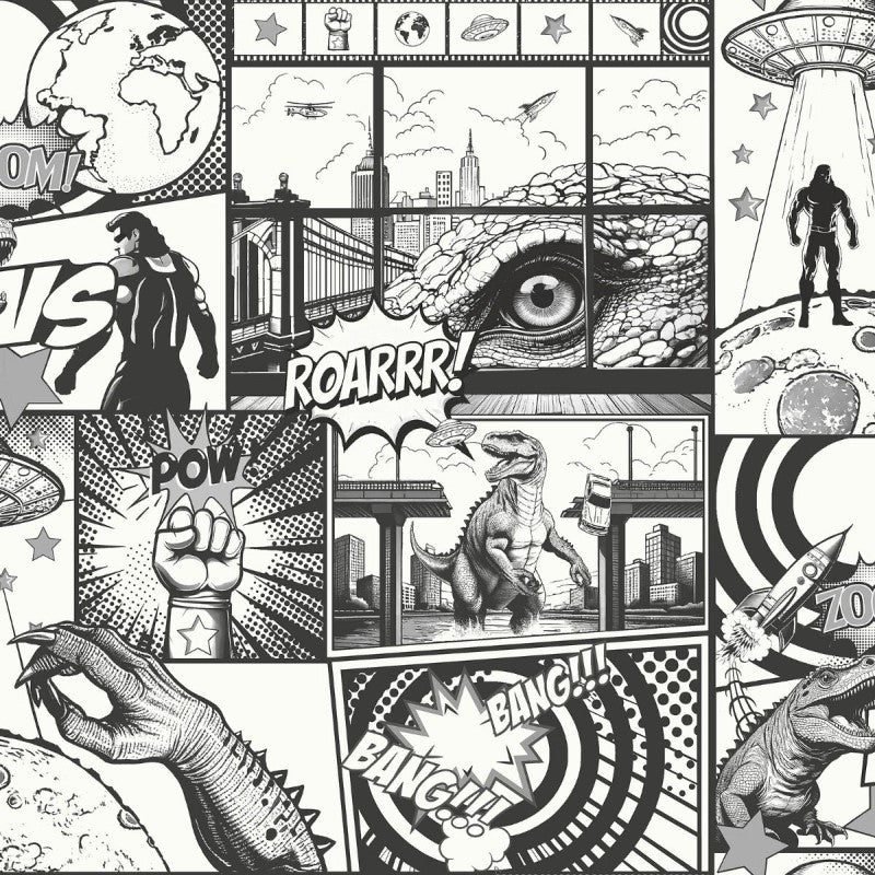 City Hero Panel Wallpaper Black/White Sample