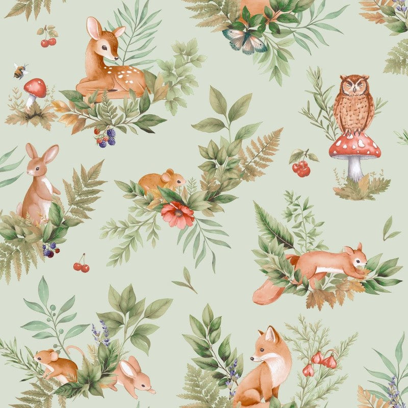 Forest Friends Woodland Wallpaper Sage Sample