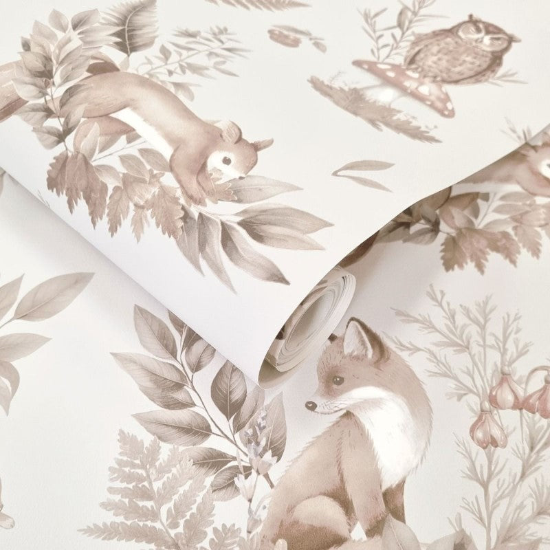 Forest Friends Woodland Wallpaper Neutral Sample