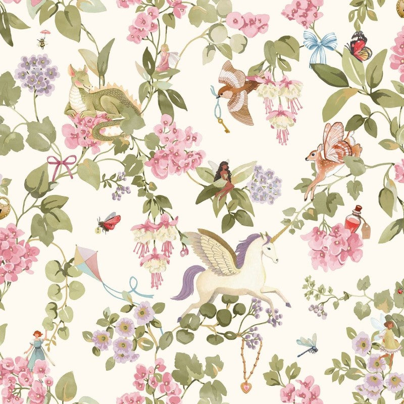 Away With The Fairies Floral Wallpaper - Cream/Multi Sample