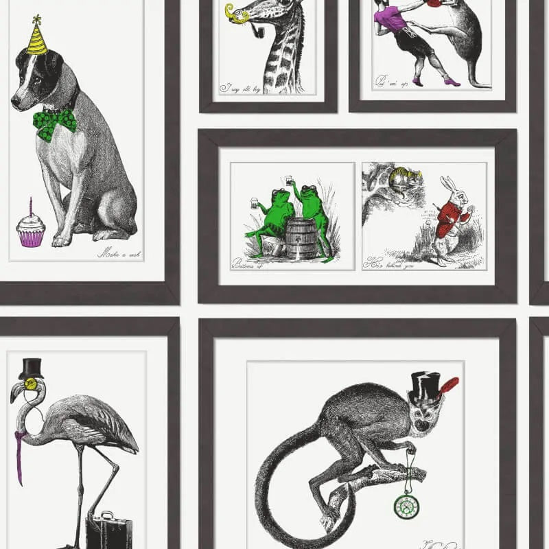 Mad Dogs Framed Animal Wallpaper Black & White Sample