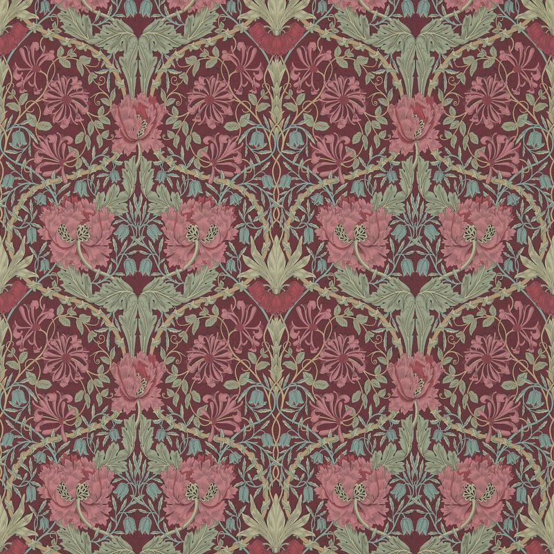 Morris & Co Honeysuckle & Tulip Wallpaper - Burgundy/Sage Sample