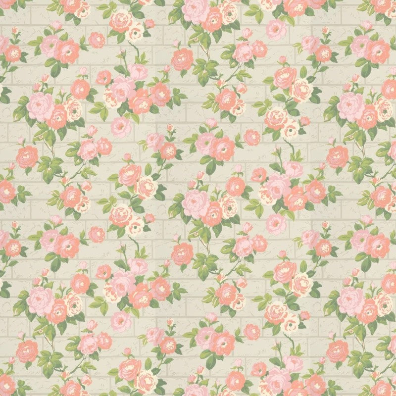 Little Greene Rose Garden Wallpaper Sample - Green Stone