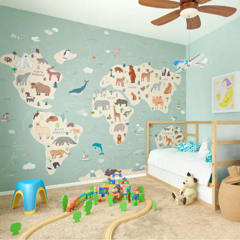 Origin Children's World Map Wall Mural Multi | Nursery Wallpaper ...