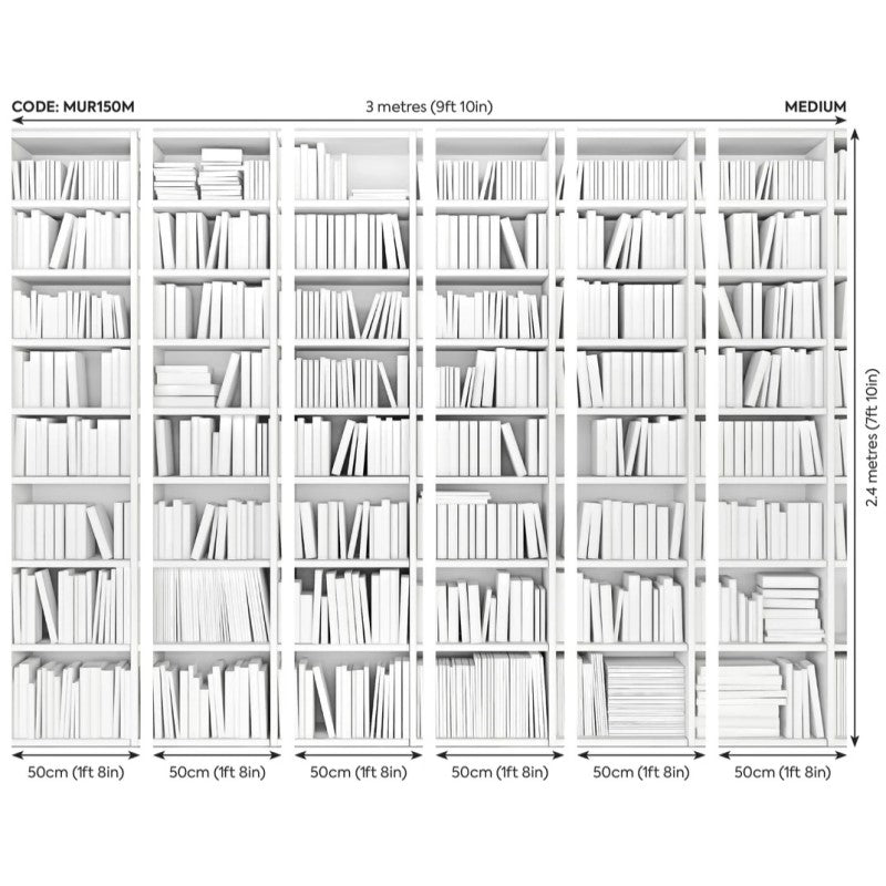 Origin Library Bookshelf Wall Mural White