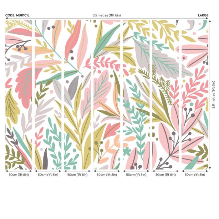Origin Patterned Leaves Wall Mural Olive/Blush