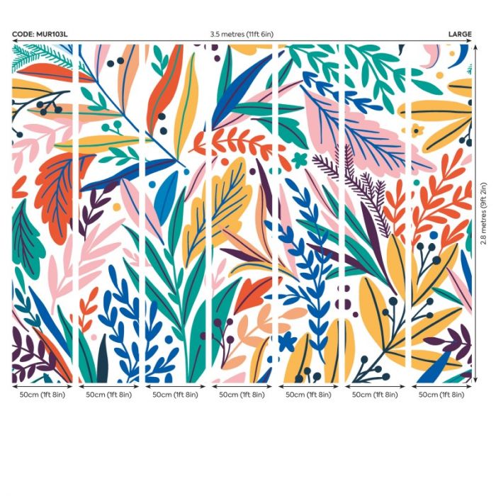 Origin Patterned Leaves Wall Mural Multi Bright