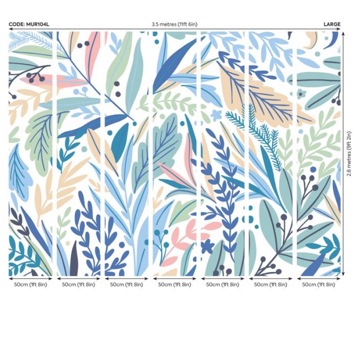 Origin Patterned Leaves Wall Mural Washed Denim