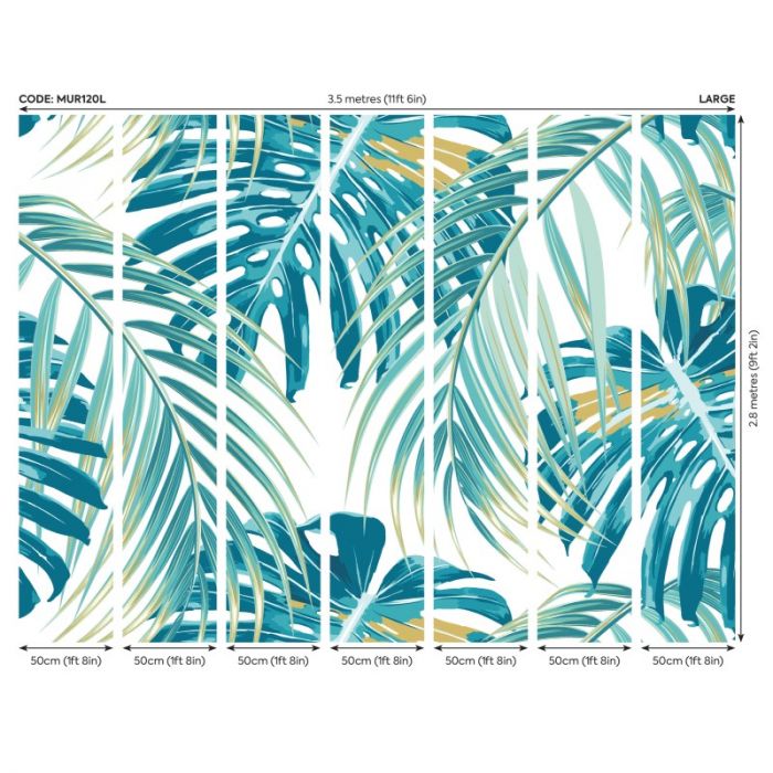 Origin Tropical Leaves Wall Mural Teal