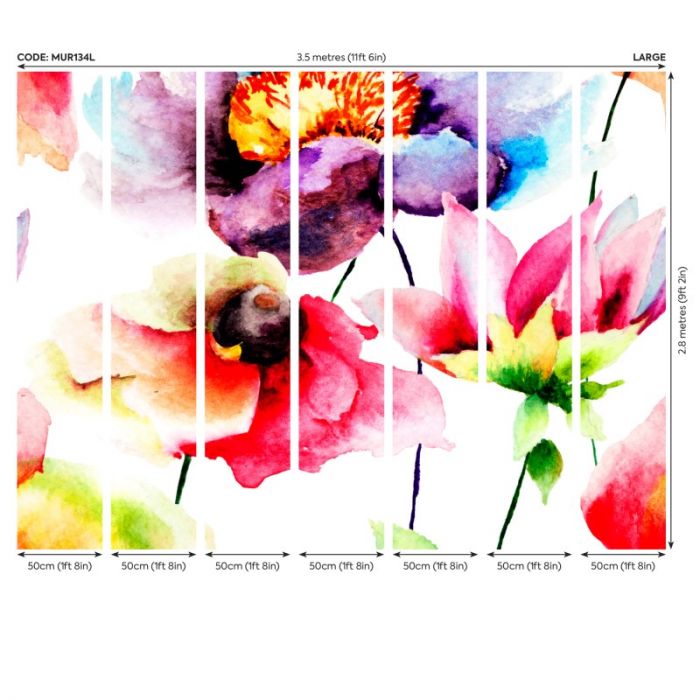 Origin Watercolour Flora Wall Mural Multi Bright