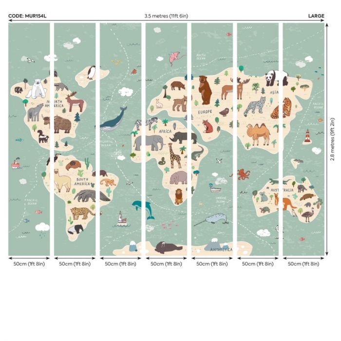 Origin Children's World Map Wall Mural Multi