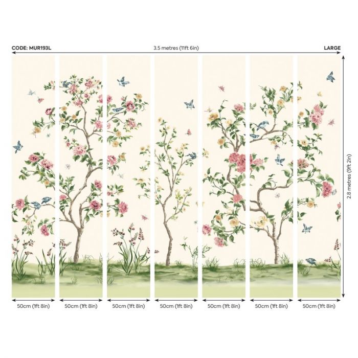 Origin Oriental Flower Tree Wall Mural Cream & Red