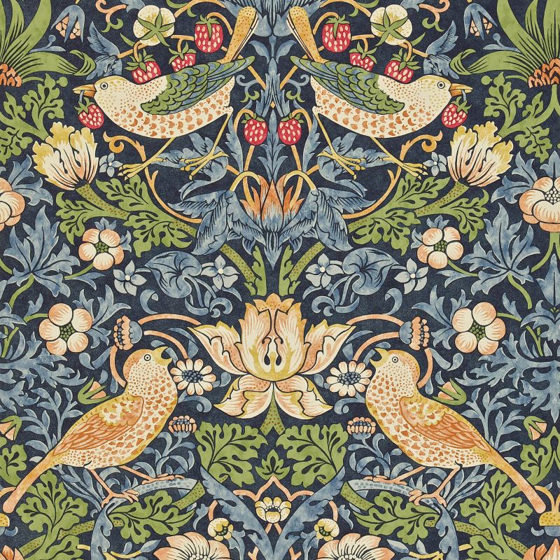 Morris & Co Strawberry Thief Wallpaper - Indigo/Mineral Sample