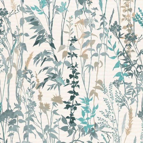 Watercolour Wild Flower Wallpaper Teal Sample