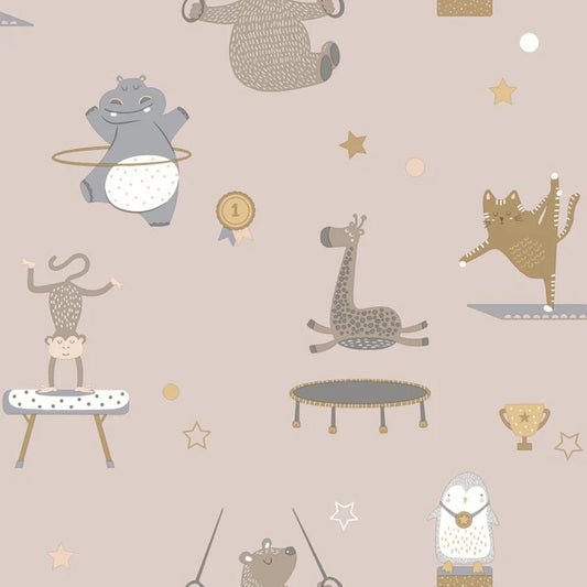 Animal Gymnastics Kids Pink Wallpaper Sample