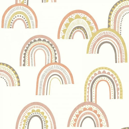 Boho Rainbow Wallpaper - Blush/Orange Sample