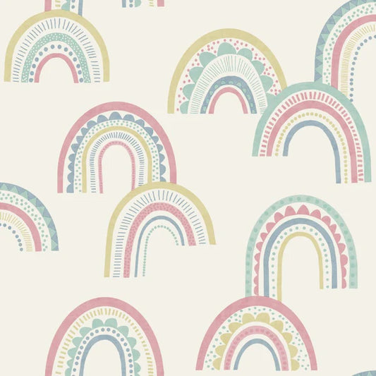 Boho Rainbow Wallpaper - Pink/Duckegg Sample