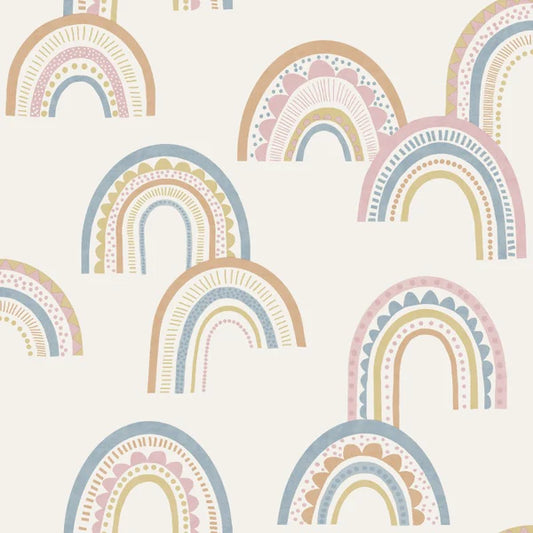 Boho Rainbow Wallpaper - Orange/Pink/Blue Sample