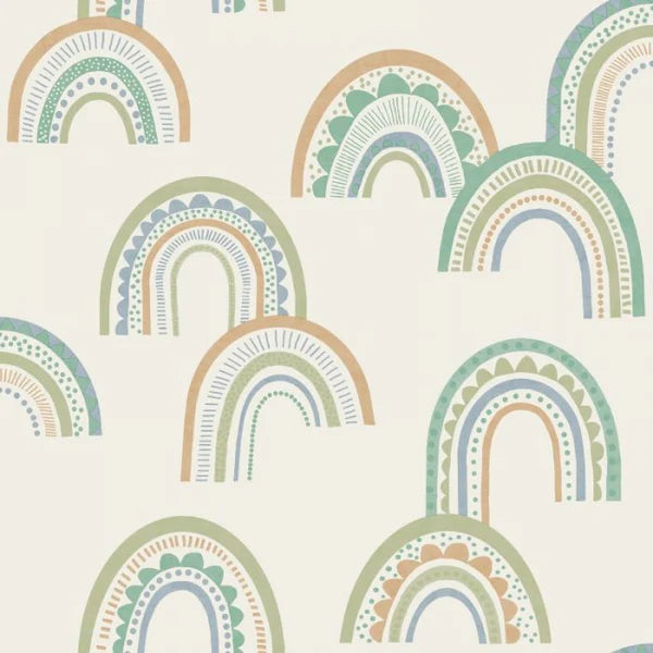 Boho Rainbow Wallpaper - Green/Teal Sample