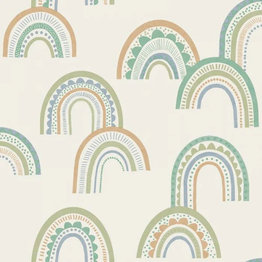 Boho Rainbow Wallpaper - Green/Teal Sample